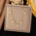 Elegant gold necklace featuring five white teardrop pearls on a minimalist chain - 5 Rice Beads (H323) / Gold