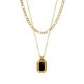 Collar de doble capa vintage chapado en oro con colgante negro rectangular - Estilo de Doble Capa Placa Negra (H624) / Dorado