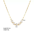 Elegant gold chain necklace with five white pearls and minimalist geometric design style - Smile Pearl Necklace (Gold)