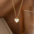 Elegant gold heart pendant necklace with white mother of pearl inlay on dainty chain - Necklace / White Heart Necklace