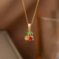 Elegant gold cherry necklace with red faceted crystals and pave zircon stones for women - Rhinestone Zirconia Cherry (8281) / Gold