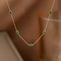 Elegant gold chain necklace with five emerald green rectangular stones in French style - Necklace / Five Green Stones Necklace (Gold)