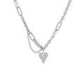 Silver titanium heart pendant bracelet with asymmetrical paperclip chain detail - Necklace / Silver