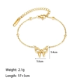 Macro detail of golden bow bracelet with metal beads showing dimensions and 17+5cm length - Bowknot Bracelet (QYE2025) / Gold