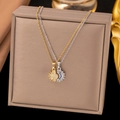 Colliers soleil doré et lune argentée avec cristaux dans un écrin de bijoux haut de gamme - Collier Soleil et Lune (QY8224) / Multicolore