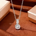 Classic six-prong solitaire pendant necklace with silver chain and 40+5cm length detail - Pave Single Rhinestone Necklace (8185) / Silver