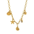 Golden stainless steel ocean theme necklace with starfish shell and turtle charms - Necklace
