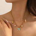 Golden chunky chain necklace with blue dolphin, starfish, and pearl ocean charms - Blue Dolphin Conch Style(H1234) / Necklace