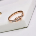 Rose gold belt buckle ring with square cubic zirconia and forever engraving - Size 6 / Rose Gold