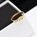Rose gold belt buckle titanium ring with sparkling square zircons and Love Forever engraving - Size 6 / Gold