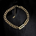 Golden chunky stainless steel Cuban chain necklace with minimalist rectangular geometric frames - Bracelet / Gold