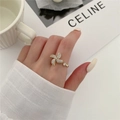 Golden rotating windmill open ring with white cubic zirconia crystals for women - Adjustable Open / Gold Ring