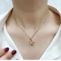 Elegant gold spinning windmill pendant necklace with sparkling crystals worn by model - Rotating Windmill Style / Gold Necklace