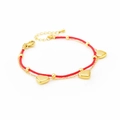 Red cord and gold chain double-layer bracelet with heart pendants and beads - Heart Double Layer Style