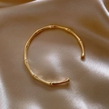 Elegant gold bamboo texture open cuff bangle made of stainless steel on silk - Copper/Gold Plated / Copper Bamboo Bangle / Gold