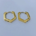 Detailed view of polished gold hexagonal geometric hoop earrings with a secure clasp closure - Hexagonal Style