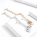 Elegant stainless steel heart charm bracelet with OT toggle clasp in gold and silver - Rose Gold