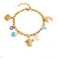 Golden titanium steel chain bracelet featuring ocean charms and colorful beads - Colorful Stone Dolphin Shell Bracelet (E2038)