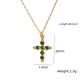Detail of 40cm gold cross necklace with six inlaid green crystals and 5cm extender - Fruit Green (XBN260901-GGN)