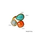 Bague dorée 14K avec pierre goutte bleue et deux pierres carrées orange et grise - Or - Amazonite+Jaspe+Aventurine Rouge