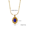 Handgefertigte Edelstahlkette mit ovalem Lapis-Anhänger und goldenen Perlen - Lapisblau Ovaler Kleiner Anhänger Feinkettenstil (XBN250932-07)