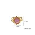 Anello vintage a girasole con pietra naturale viola e finitura dorata in acciaio inossidabile - Ametista