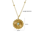 Detail view of gold beaded chain necklace with sunburst pendant and blue stone setting - Round Sun Pattern - Amazonite (XBN260903-天河石-1)