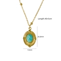 Detail view of oval amazonite gold necklace with dimensions 20.8mm height and 13mm width - Oval Radial - Amazonite (XBN260903-天河石-2)