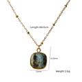 Golden titanium steel necklace with a square blue-green natural stone pendant detail - African Pine Pendant Necklace / Necklace