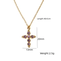 Gold cross necklace with purple zircon stones and detailed 40+5cm chain specs - Purple (XBN260901-RPP)