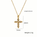 Gold cross necklace with sparkling clear zircon stones and 40+5cm adjustable chain - White (XBN260901-WT)