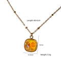 Titanium steel satellite chain necklace with square orange gemstone pendant in gold finish - Necklace