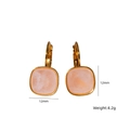 Golden titanium steel earrings with 12mm square pink natural stone in lever-back style - Rose Quartz Earrings / Earrings