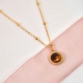 14K gold plated necklace with amber tiger eye stone pendant and twisted rope frame details - Tiger Eye
