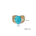 Vintage gold stainless steel ring with 14mm teardrop turquoise stone and hollow band - Amazonite