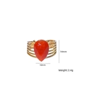 Vintage orange teardrop stone ring with multi-layer gold band and adjustable opening - Red Agate
