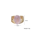 Gold open ring with pear-cut pink stone in a multi-layered woven band design - Rose Quartz
