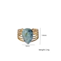 Golden multi-layer open ring with 14x10mm pear-shaped green natural stone - African Pine Stone