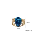Golden multi-layer band open ring with water-drop blue gemstone and size dimensions - Peacock Blue