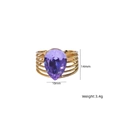 Vintage stainless steel open ring with teardrop purple crystal and golden multi-layer band - Light Purple