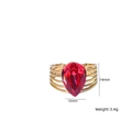 Golden multi-layer open ring with a 14x10mm pear-shaped red stone inlay for women - Red