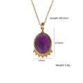 Purple oval gemstone pendant necklace with golden metal beaded edge and 40cm chain - Amethyst (XBN250939-ZJ)