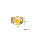 Golden multi-layer open ring with a 14mm yellow pear-cut natural stone inlay - Yellow