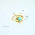 Detailed view of bohemian gold open ring showing size measurements and turquoise stone - Blue Gemstone / Turquoise Blue