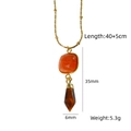 Golden double pendant necklace with orange square stone and brown tapered crystal - Double Layer Stacking Style (XBN260904) / Red Aventurine And Tiger Eye