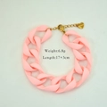 Pink matte acrylic chain bracelet with gold stainless steel lobster clasp and heart tag - Pink