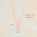 Dimensions détaillées du pendentif hexagonal en cristal rose sur chaîne dorée - Quartz rose