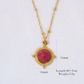 Vue détaillée du pendentif rétro en pierre rouge 16mm avec spécifications de taille - Rhodonite