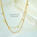 Detail der 45+5cm doppellagigen Goldperlenkette mit diamantförmigen Anhängern - Gipskraut Geometrisch