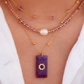 Set di collane a tre strati con ciondolo in pietra naturale viola e perle - Ametista